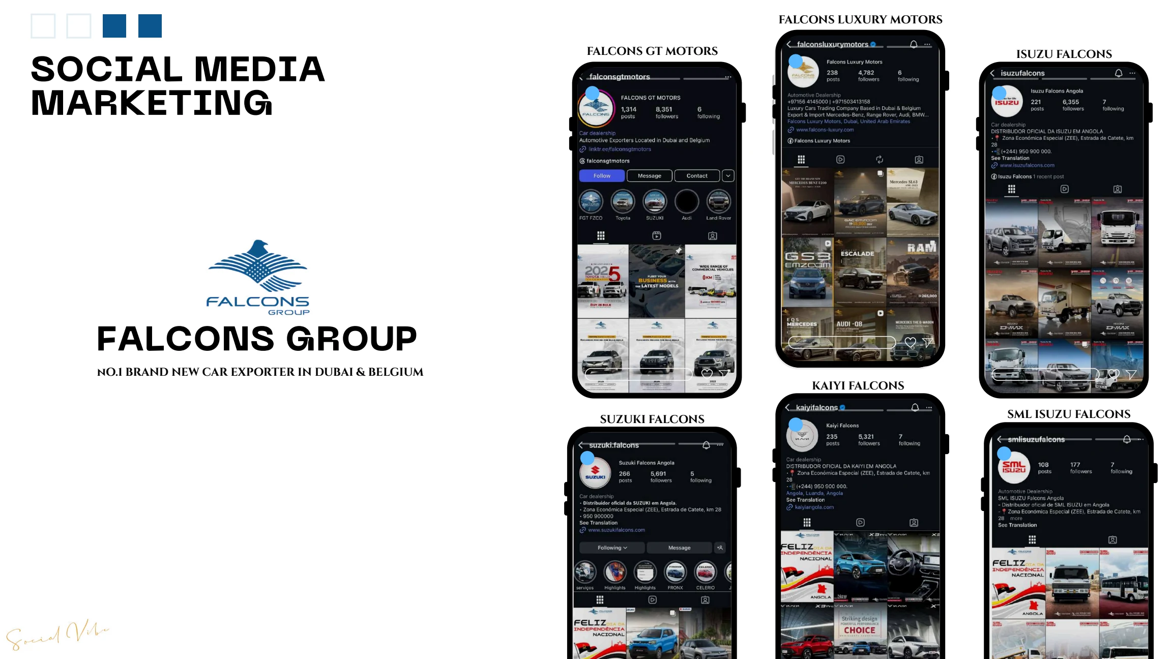 Falcons Group social media channels and campaign examples