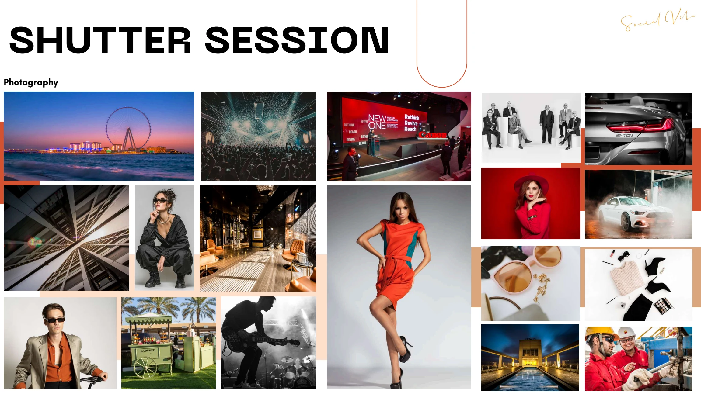 Social Vibe photography selection across events, fashion, products and automotive